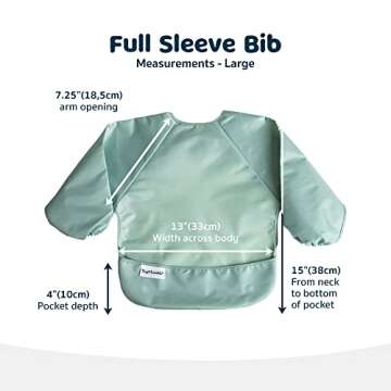 Tiny Twinkle Mess Proof Baby Bib, 2 Pack Full Sleeve Bib Outfit, Waterproof Bib for Toddlers, Machine Washable, Tug Proof, Baby Smock for Eating, Long Sleeve (Sage Charcoal, Large 2-4 Years)