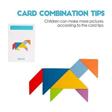 Wooden Montessori Puzzle Blocks Colorful Tangrams Sorting and Stacking Jigsaw STEM Early Learning Travel Game Educational Gift for Kid Toddlers Boys Girls Age 3+(120 Pieces and 60 Cards in Iron Box)