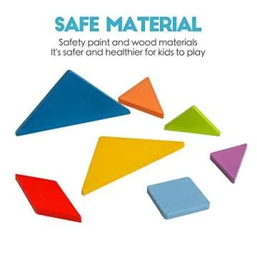 Wooden Montessori Puzzle Blocks Colorful Tangrams Sorting and Stacking Jigsaw STEM Early Learning Travel Game Educational Gift for Kid Toddlers Boys Girls Age 3+(120 Pieces and 60 Cards in Iron Box)