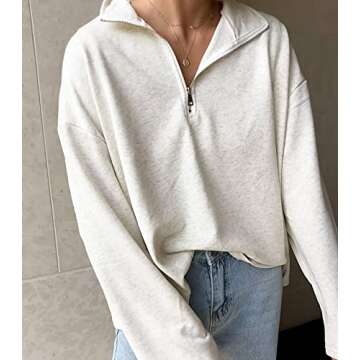 LAVASEON Womens Oversized Half Zip Lapel Sweatshirt Solid Color Casual Long Sleeve Cropped Pullover ...
