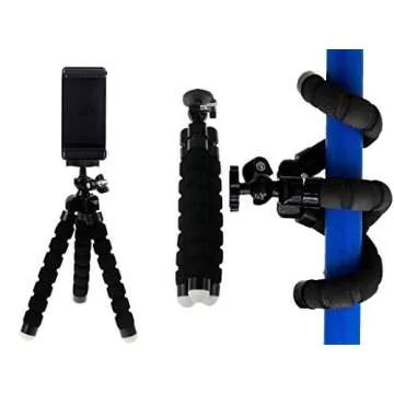 Acuvar Phone Tripod, Flexible Tripod for iPhone and Android, Portable Small Tripod with Phone Clip for Video Recording/Vlogging/Selfie Black & an eCostConnection Microfiber Cloth