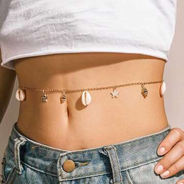 YienDoo Sexy Seashell Waist Chain Boho Star Shell Conch Pendant Body Chain Bikini Chain Belly Chain ...