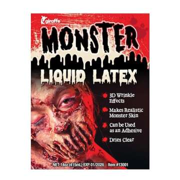 Kangaroo's Halloween Makeup Monster Liquid Latex I Quick Drying Liquid Latex Sfx Makeup Kit I Multi-Purpose Liquid Rubber White Face Paint for Zombie Makeup, Costume Makeup, Fake Scars 14oz Pint