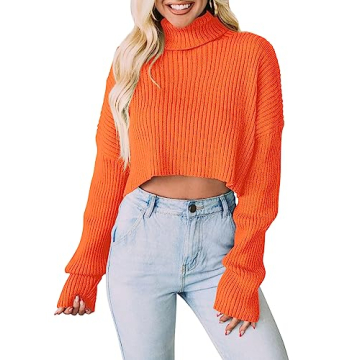 PRETTYGARDEN Women's Turtleneck Cropped Sweater for Fall 2024, Casual Knit Pullover