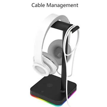 KAFRI RGB Headphone Stand with USB Hub Desk Gaming Headset Holder Hanger Rack with 1 USB2.0 Extension Charging Port Extender Cord - Suitable for Gamer Desktop Table Game Earphone Accessories, Black