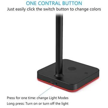 KAFRI RGB Headphone Stand with USB Hub Desk Gaming Headset Holder Hanger Rack with 1 USB2.0 Extension Charging Port Extender Cord - Suitable for Gamer Desktop Table Game Earphone Accessories, Black