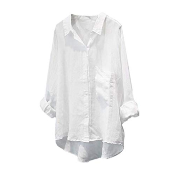 Stylish FTCayanz Women's V Neck Linen Blouse in White