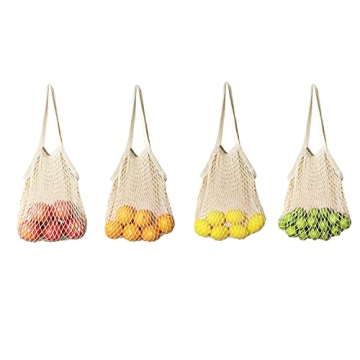 Togetrue Mesh Tote Bag, Cute Reusable Grocery Bags Farmers Market Eco Net Bags for Vegetables (Beige...