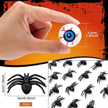 24 Pcs Halloween Eyeballs and 24 Pcs Realistic Plastic Spider Toys Halloween Scary Plastic Eyeballs ...