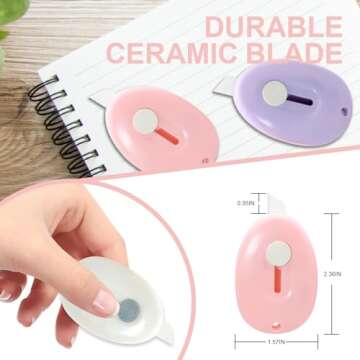 Sonuimy Mini Ceramic Box Cutter with Magnetic, Safety Retractable Cute Small Box Opener Ceramic Blade, Keychain Package Opener Tool for Car Office Work Cardboard -3pcs(Pink White Purple)