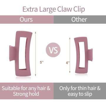 5 Inch Extra Large Claw Clips, Big Hair Clips for Thick Long Curly Hair, Durable Matte Strong Hold Hair Claw Clips, Non-slip Square Hair Clips for Women, Hair Accessories Valentine's Day Gifts