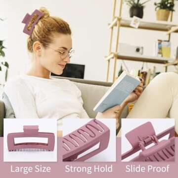 5 Inch Extra Large Claw Clips, Big Hair Clips for Thick Long Curly Hair, Durable Matte Strong Hold Hair Claw Clips, Non-slip Square Hair Clips for Women, Hair Accessories Valentine's Day Gifts