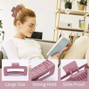 5 Inch Extra Large Claw Clips, Big Hair Clips for Thick Long Curly Hair, Durable Matte Strong Hold Hair Claw Clips, Non-slip Square Hair Clips for Women, Hair Accessories Valentine's Day Gifts