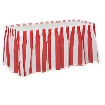 Oojami 2 Pack Red & White Striped Table Skirt - Perfect for Carnivals & Parties