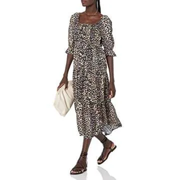 Keyla Puff Sleeve Midi Dress in Leopard Print by The Drop
