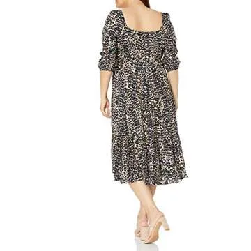 Keyla Puff Sleeve Midi Dress in Leopard Print by The Drop