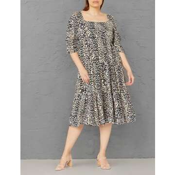 Keyla Puff Sleeve Midi Dress in Leopard Print by The Drop