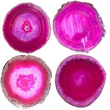 JIC Gem Dyed Pink Agate Coaster Set for Home Decor 4-Piece