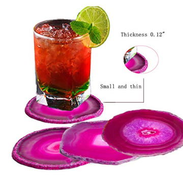 JIC Gem Dyed Pink Agate Coaster Set for Home Decor 4-Piece