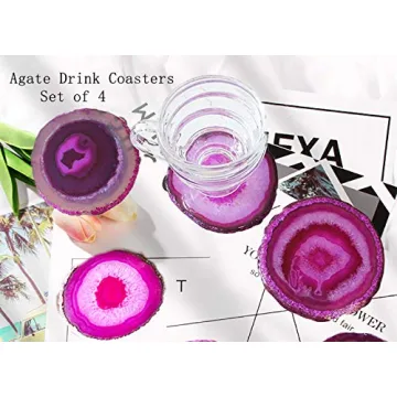 JIC Gem Dyed Pink Agate Coaster Set for Home Decor 4-Piece