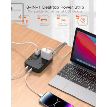 BESHON Surge Protector Power Strip with 2 USB C Ports