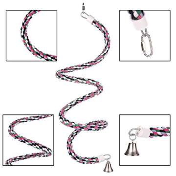 Aigou® Bird Spiral Rope Perch, Cotton Parrot Swing Climbing Standing Toys with Bell (Medium - 65 inch)