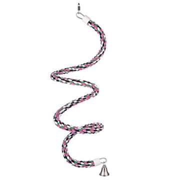 Aigou® Bird Spiral Rope Perch, Cotton Parrot Swing Climbing Standing Toys with Bell (Medium - 65 inch)