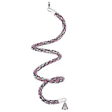 Aigou® Bird Spiral Rope Perch, Cotton Parrot Swing Climbing Standing Toys with Bell (Medium - 65 inch)