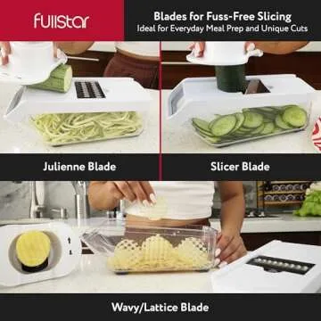 Fullstar Vegetable Chopper, Veggie Chopper with Container and Lid, Food Chopper Salad Chopper Vegetable Chopper, Onion and Cheese Slicer, Mandoline Slicer for Kitchen with Handle (8 in 1 - White)