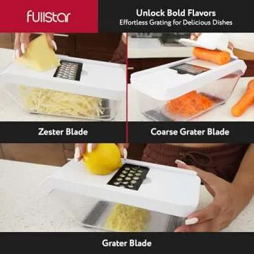 Fullstar Vegetable Chopper, Veggie Chopper with Container and Lid, Food Chopper Salad Chopper Vegetable Chopper, Onion and Cheese Slicer, Mandoline Slicer for Kitchen with Handle (8 in 1 - White)
