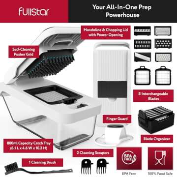 Fullstar Vegetable Chopper, Veggie Chopper with Container and Lid, Food Chopper Salad Chopper Vegetable Chopper, Onion and Cheese Slicer, Mandoline Slicer for Kitchen with Handle (8 in 1 - White)