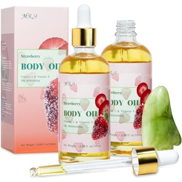MR.A 2 Pack Strawberry Body Oil Juice Scented with Gua Sha Tool