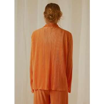 Lizxun Women 's Casual 2 Piece Outfits, Long Sleeve Button Down Pleated Shirt + Pants Set Streetwear