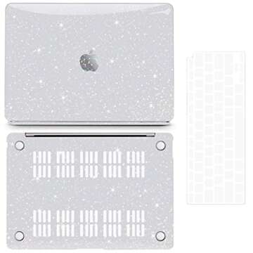 Anban Compatible with MacBook Air 13 inch Case 2022 2021 2020 2019 2018 Release A2337 M1 A2179 A1932 Touch ID,Glitter Smooth Laptop Hard Shell Case + Keyboard Cover + Screen Protector, Shining Clear
