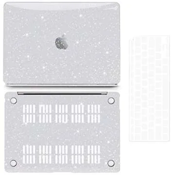 Anban Compatible with MacBook Air 13 inch Case 2022 2021 2020 2019 2018 Release A2337 M1 A2179 A1932 Touch ID,Glitter Smooth Laptop Hard Shell Case + Keyboard Cover + Screen Protector, Shining Clear