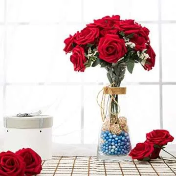 ZOOYOO Dark Red Roses – 50pcs for Wedding & Home