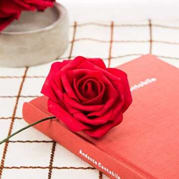 ZOOYOO Dark Red Roses – 50pcs for Wedding & Home