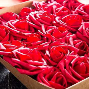 ZOOYOO Dark Red Roses – 50pcs for Wedding & Home