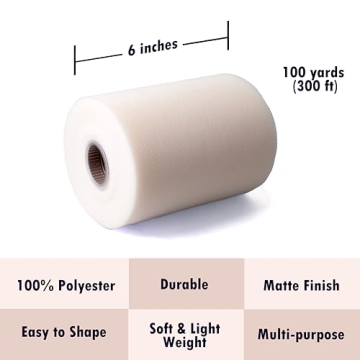 Ivory 6" Tulle Fabric Roll 100 Yards for DIY Projects