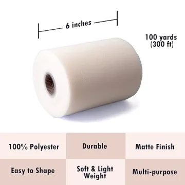 Ivory 6" Tulle Fabric Roll 100 Yards for DIY Projects