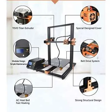 TEVO Tornado 3D Printer, 2018 Newest Model 95% Assembled with Full Aluminum Frame Larger Printing Size Upgraded Nozzle & Heatbed for PLA, ABS, TPU, Copper, Wood, and Flexible Filaments, 300x300x400mm