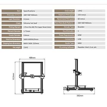 TEVO Tornado 3D Printer, 2018 Newest Model 95% Assembled with Full Aluminum Frame Larger Printing Size Upgraded Nozzle & Heatbed for PLA, ABS, TPU, Copper, Wood, and Flexible Filaments, 300x300x400mm