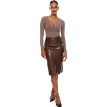 INLYRIC Women's Natrelax V Neck Long Sleeve Bodysuit - Sexy Thong Tops, Double Lined, Brown Purple, ...