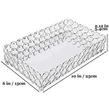 HighFree Mirrored Crystal Cosmetic Tray Vanity Makeup Tray Ornate Jewelry Trinket Tray Organizer Perfume Tray Decorative Tray for Home Deco, Rectangle-10x6 Inch (Silver)