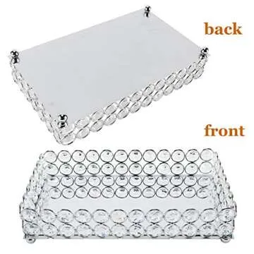 HighFree Mirrored Crystal Cosmetic Tray Vanity Makeup Tray Ornate Jewelry Trinket Tray Organizer Perfume Tray Decorative Tray for Home Deco, Rectangle-10x6 Inch (Silver)