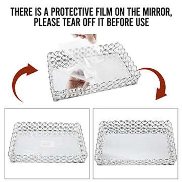 HighFree Mirrored Crystal Cosmetic Tray Vanity Makeup Tray Ornate Jewelry Trinket Tray Organizer Perfume Tray Decorative Tray for Home Deco, Rectangle-10x6 Inch (Silver)