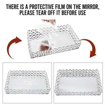HighFree Mirrored Crystal Cosmetic Tray Vanity Makeup Tray Ornate Jewelry Trinket Tray Organizer Perfume Tray Decorative Tray for Home Deco, Rectangle-10x6 Inch (Silver)