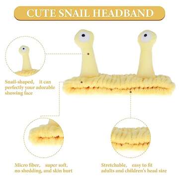 Face Wash Headband, Palm and Snail Spa Hair Bands Makeup Headbands Women Cartoon Cute Coral Fleece Elastic Headband Creative Hair Accessories for Washing Face Shower Sports Beauty Skincare (Yellow)