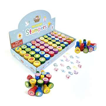Tiny Mills 50 Pcs Religious Assorted Stampers for Kids Religious Prizes Carnival Prizes Vacation Bib...