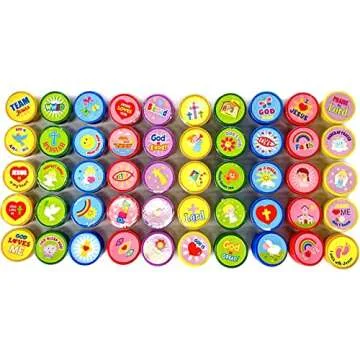Tiny Mills 50 Pcs Religious Assorted Stampers for Kids Religious Prizes Carnival Prizes Vacation Bible School Sunday School Prizes